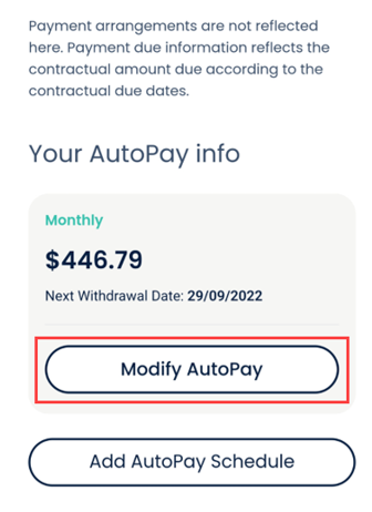 Modify auto pay screen