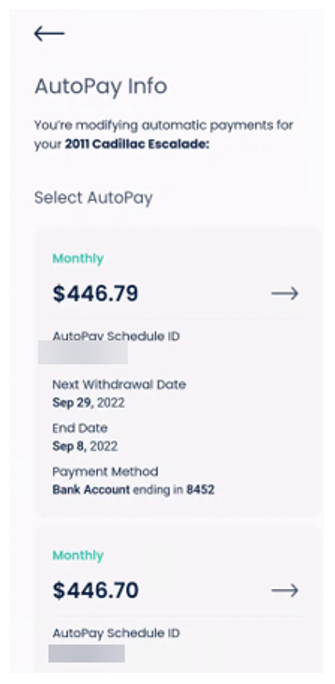 Modify auto pay screen