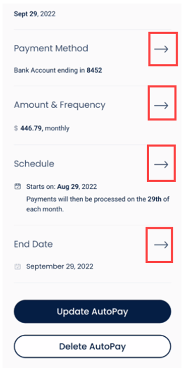 Modify auto pay screen