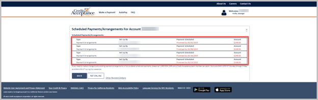 view payment arrangements