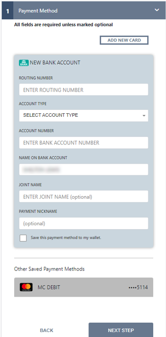 Online payment button screen