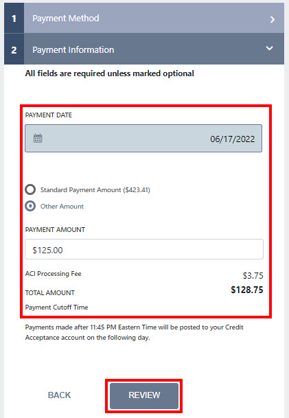 enterpayment date and amount