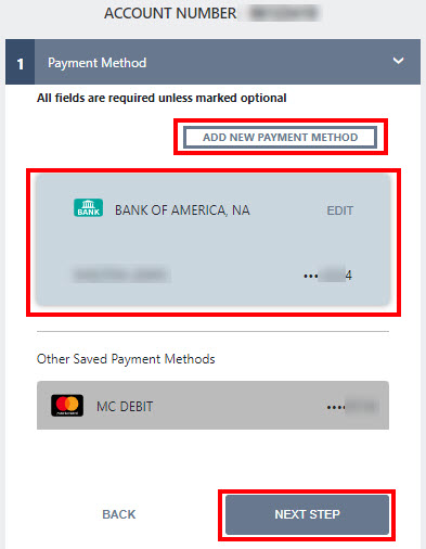 Payment method selection screen