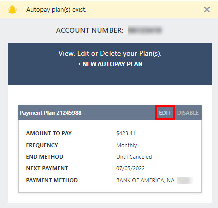 Modify auto pay screen