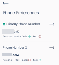 select arrow next to desired phone number